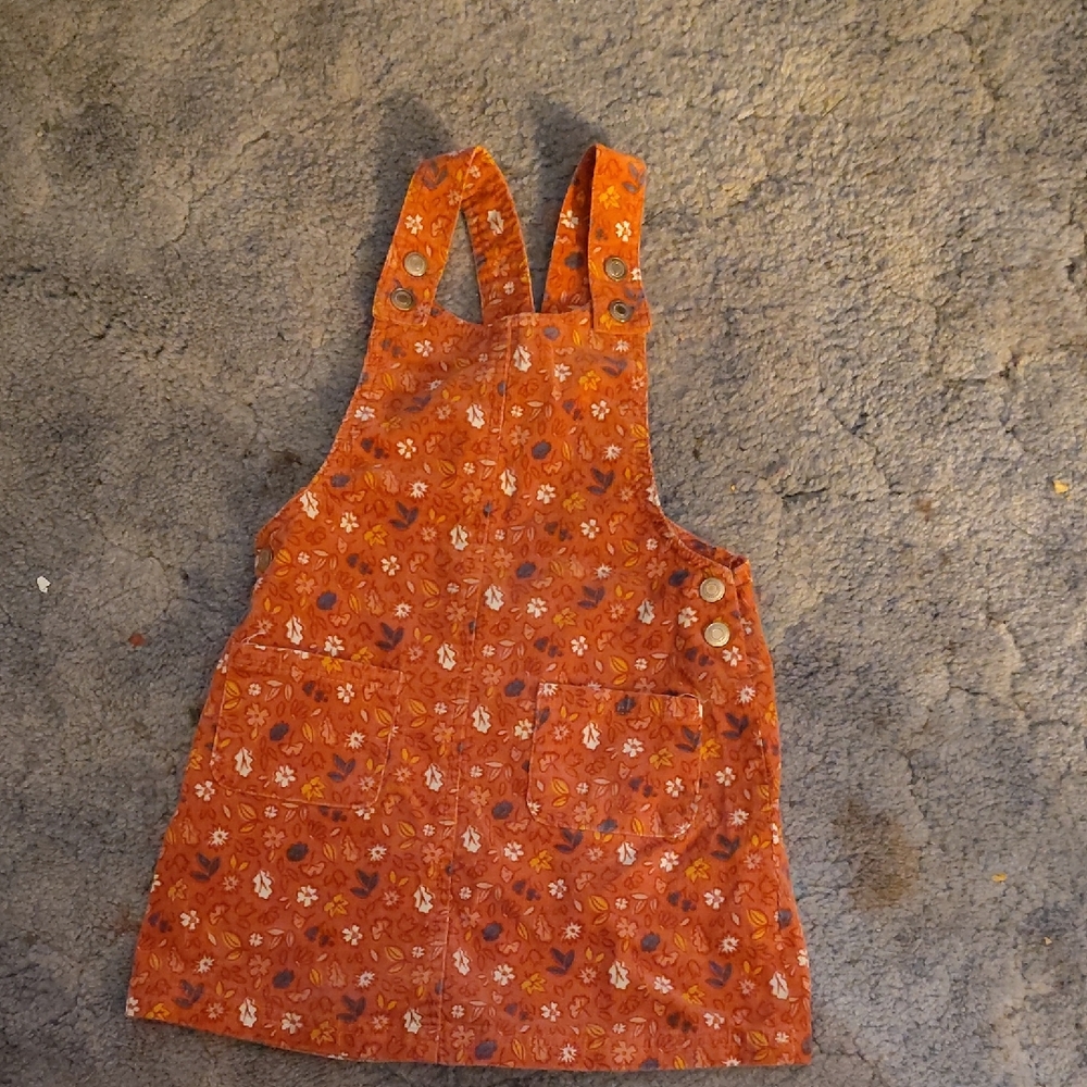 Floral Orange Pinafore Overalls Dress Girls 5T Tahari